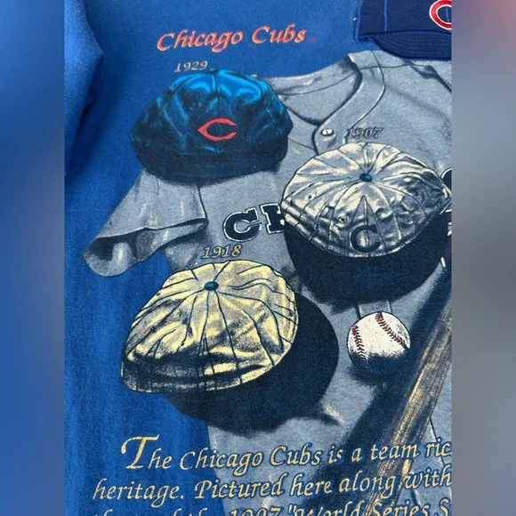 VTG 90s Chicago Cubs Single Stitch T-Shirt Pennant World Series MLB Mens Medium - Picture 6 of 11